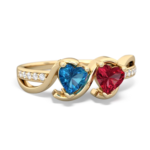 london topaz-lab ruby double heart ring
