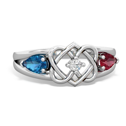 london topaz-lab ruby double heart ring