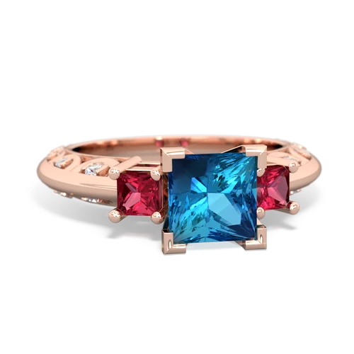 London Topaz Genuine London Blue Topaz with Lab Created Ruby and  Art Deco ring Ring