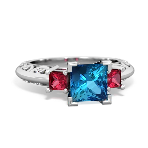 London Topaz Genuine London Blue Topaz with Lab Created Ruby and Genuine Ruby Art Deco ring Ring
