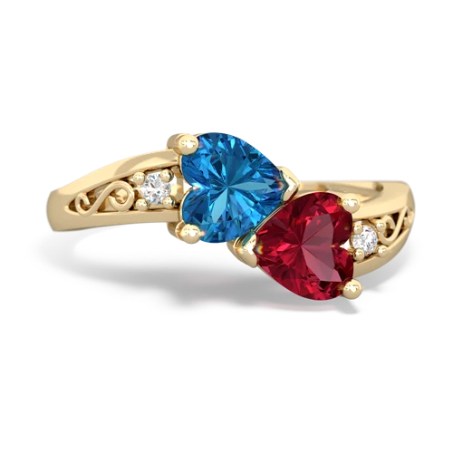 London Topaz Genuine London Blue Topaz with Lab Created Ruby Snuggling Hearts ring Ring