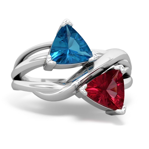 London Topaz Genuine London Blue Topaz with Lab Created Ruby Split Band Swirl ring Ring