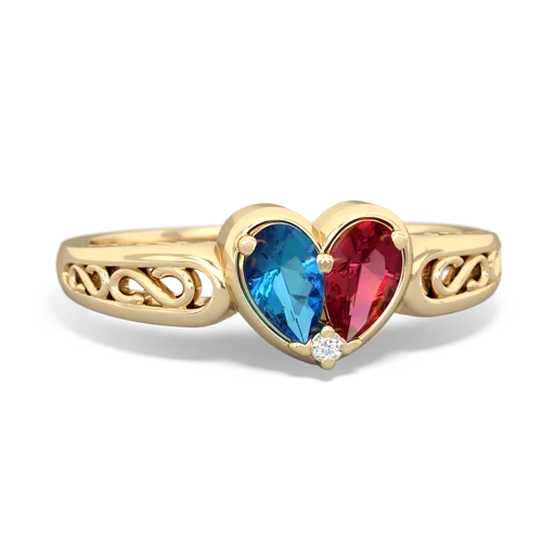 London Topaz Genuine London Blue Topaz with Lab Created Ruby filligree Heart ring Ring