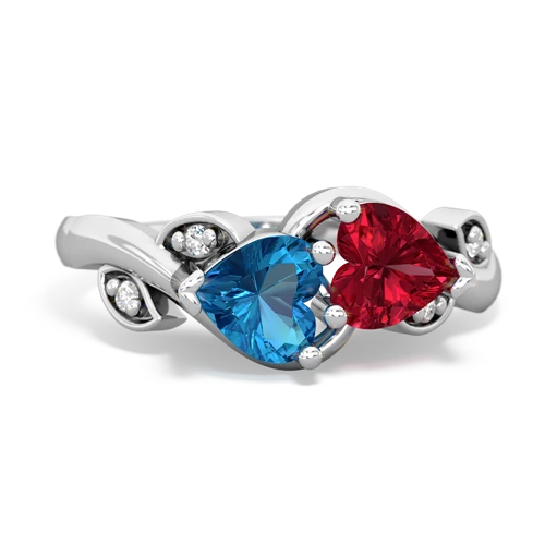 London Topaz Genuine London Blue Topaz with Lab Created Ruby Floral Elegance ring Ring