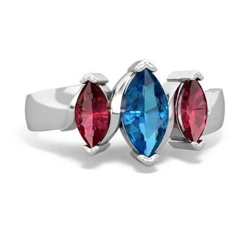 London Topaz Genuine London Blue Topaz with Lab Created Ruby and Genuine Ruby Three Peeks ring Ring