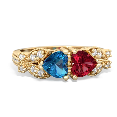 London Topaz Genuine London Blue Topaz with Lab Created Ruby Diamond Butterflies ring Ring