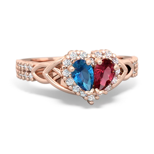 London Topaz Genuine London Blue Topaz with Lab Created Ruby Celtic Knot Engagement ring Ring