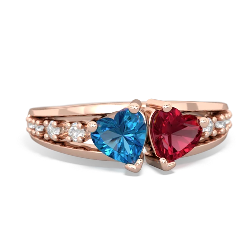 London Topaz Genuine London Blue Topaz with Lab Created Ruby Heart to Heart ring Ring