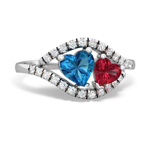 London Topaz Genuine London Blue Topaz with Lab Created Ruby Mother and Child ring Ring
