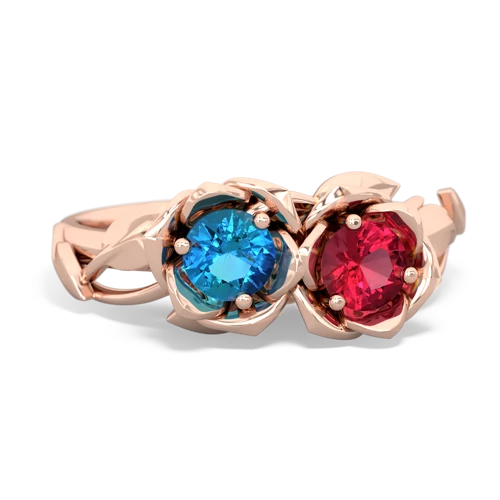 London Topaz Genuine London Blue Topaz with Lab Created Ruby Rose Garden ring Ring