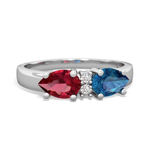 London Topaz Genuine London Blue Topaz with Lab Created Ruby Pear Bowtie ring Ring
