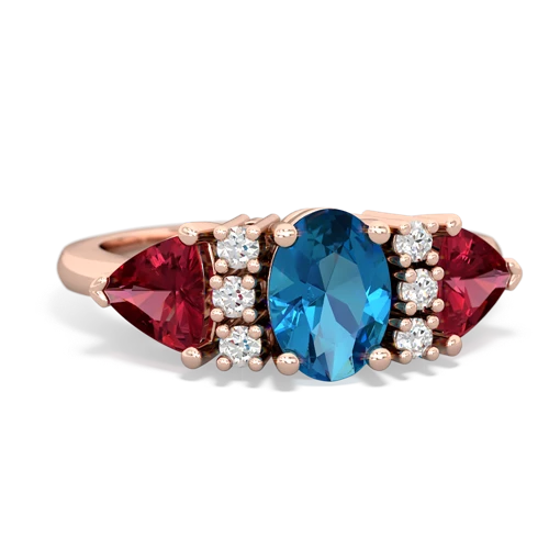 London Topaz Genuine London Blue Topaz with Lab Created Ruby and Genuine Ruby Antique Style Three Stone ring Ring