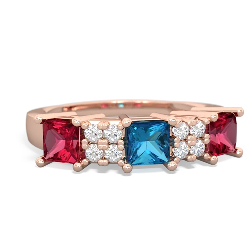 London Topaz Genuine London Blue Topaz with Lab Created Ruby and Lab Created Alexandrite Three Stone ring Ring