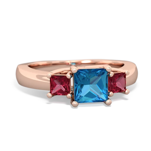 London Topaz Genuine London Blue Topaz with Lab Created Ruby and Genuine Ruby Three Stone Trellis ring Ring