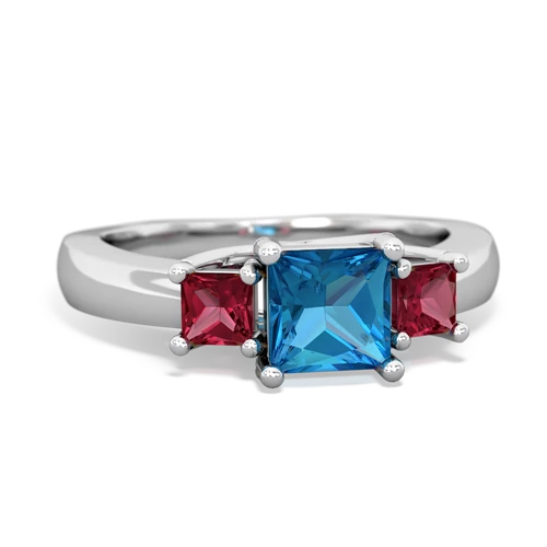 London Topaz Genuine London Blue Topaz with Lab Created Ruby and  Three Stone Trellis ring Ring