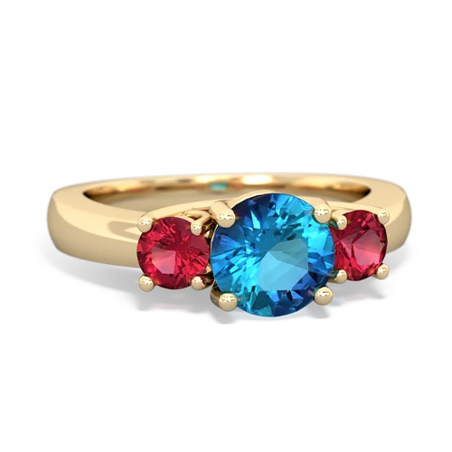 London Topaz Genuine London Blue Topaz with Lab Created Ruby and  Three Stone Trellis ring Ring