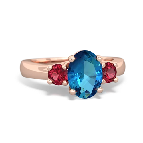 London Topaz Genuine London Blue Topaz with Lab Created Ruby Three Stone Trellis ring Ring