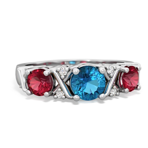 London Topaz Genuine London Blue Topaz with Lab Created Ruby and  Hugs and Kisses ring Ring