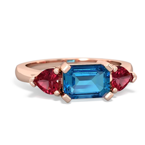London Topaz Genuine London Blue Topaz with Lab Created Ruby and  Three Stone ring Ring
