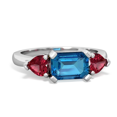 London Topaz Genuine London Blue Topaz with Lab Created Ruby and Lab Created Emerald Three Stone ring Ring