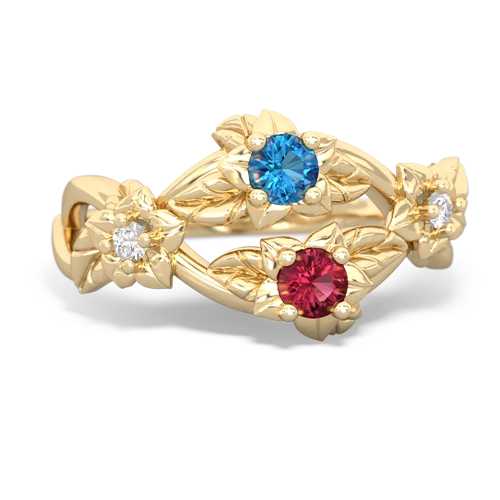 London Topaz Genuine London Blue Topaz with Lab Created Ruby Sparkling Bouquet ring Ring