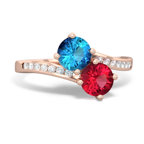 London Topaz Genuine London Blue Topaz with Lab Created Ruby Keepsake Two Stone ring Ring