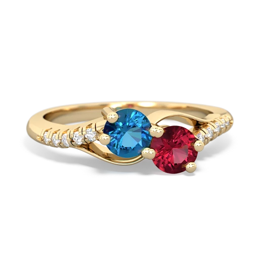 London Topaz Genuine London Blue Topaz with Lab Created Ruby Two Stone Infinity ring Ring
