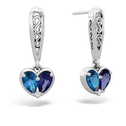 london topaz-lab sapphire filligree earrings