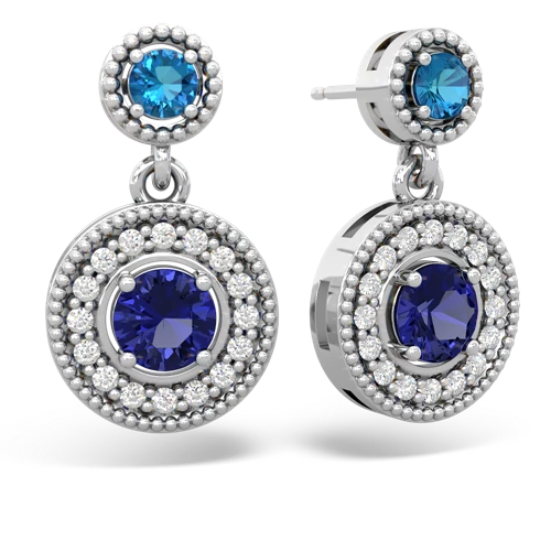 london topaz-lab sapphire halo earrings