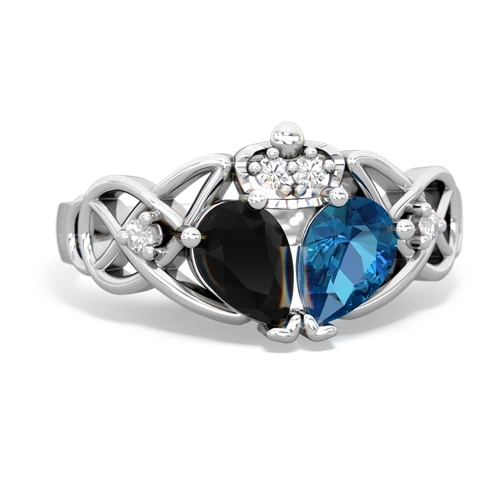 london topaz-onyx claddagh ring