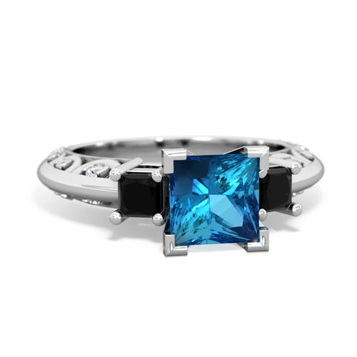 Genuine London Blue Topaz with Genuine Black Onyx and Genuine Fire Opal Art Deco ring