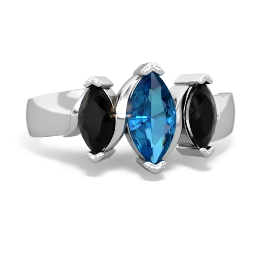 Genuine London Blue Topaz with Genuine Black Onyx and Genuine Fire Opal Three Peeks ring