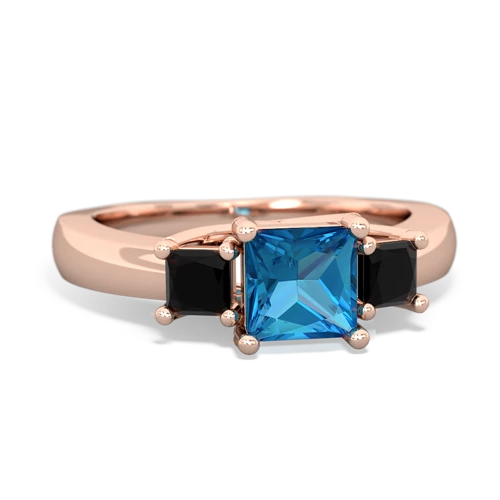 Genuine London Blue Topaz with Genuine Black Onyx and Genuine Fire Opal Three Stone Trellis ring
