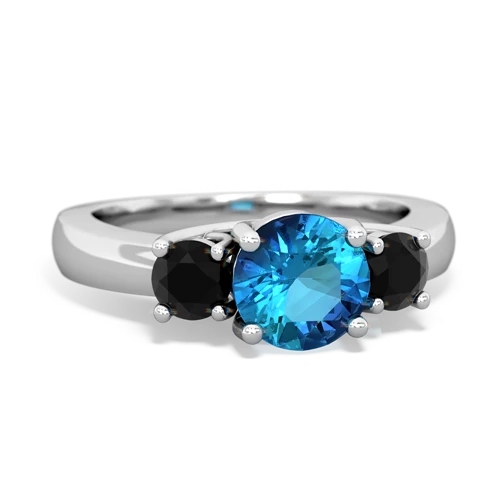London Topaz Genuine London Blue Topaz with Genuine Black Onyx and Genuine Garnet Three Stone Trellis ring Ring