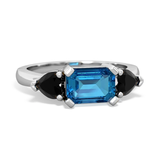 London Topaz Genuine London Blue Topaz with Genuine Black Onyx and Genuine Garnet Three Stone ring Ring
