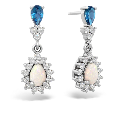 London Topaz Genuine London Blue Topaz with Genuine Opal Halo Pear Dangle earrings Earrings