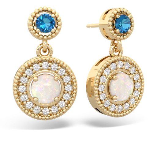 London Topaz Genuine London Blue Topaz with Genuine Opal Halo Dangle earrings Earrings