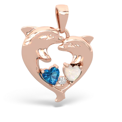 London Topaz Genuine London Blue Topaz with Genuine Opal Dolphin Heart pendant Pendant