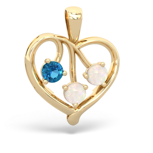 London Topaz Genuine London Blue Topaz with Genuine Opal and Lab Created Sapphire Glowing Heart pendant Pendant