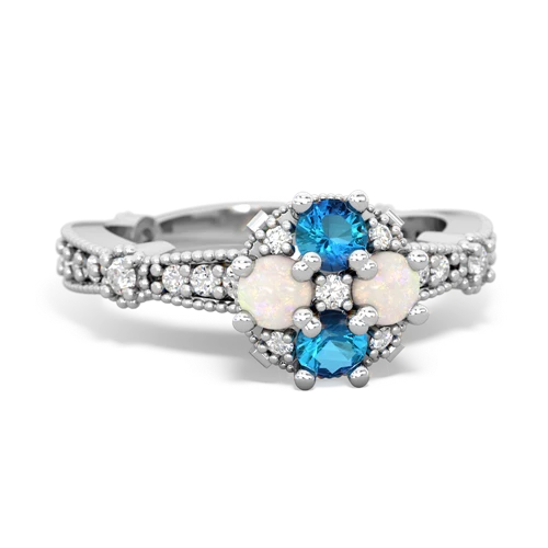 London Topaz Genuine London Blue Topaz with Genuine Opal Milgrain Antique Style ring Ring