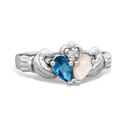 London Topaz Genuine London Blue Topaz with Genuine Opal Claddagh ring Ring