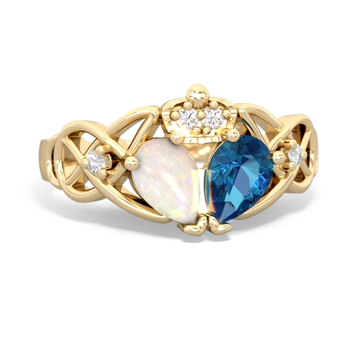 London Topaz Genuine London Blue Topaz with Genuine Opal Two Stone Claddagh ring Ring