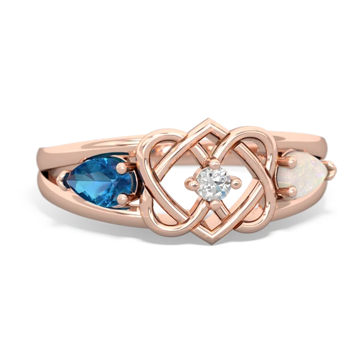 London Topaz Genuine London Blue Topaz with Genuine Opal Hearts Intertwined ring Ring