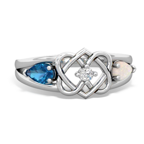 London Topaz Genuine London Blue Topaz with Genuine Opal Hearts Intertwined ring Ring