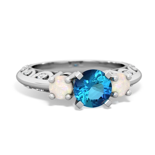 London Topaz Genuine London Blue Topaz with Genuine Opal Art Deco ring Ring