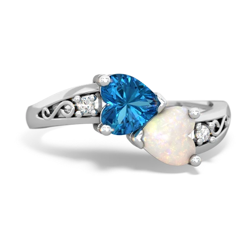London Topaz Genuine London Blue Topaz with Genuine Opal Snuggling Hearts ring Ring