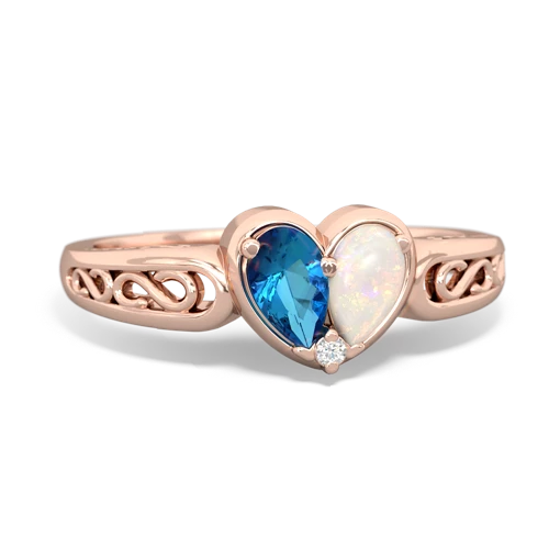 London Topaz Genuine London Blue Topaz with Genuine Opal filligree Heart ring Ring