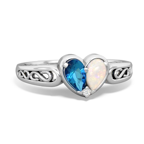 London Topaz Genuine London Blue Topaz with Genuine Opal filligree Heart ring Ring