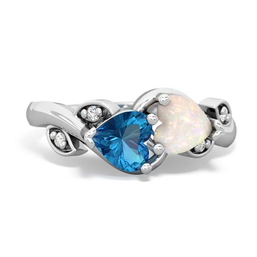 London Topaz Genuine London Blue Topaz with Genuine Opal Floral Elegance ring Ring