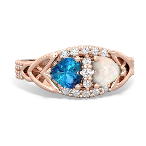 London Topaz Genuine London Blue Topaz with Genuine Opal Celtic Knot Engagement ring Ring